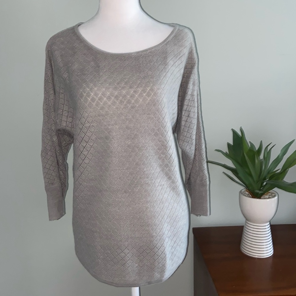 Anthropologie Moth Silver Gray Pointelle Oversized Sweater  Like New Siz…